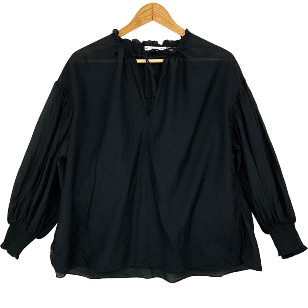 Alice + Olivia Julius Voluminous Blouson Sleeve Blouse Womens Small Black - Picture 1 of 13